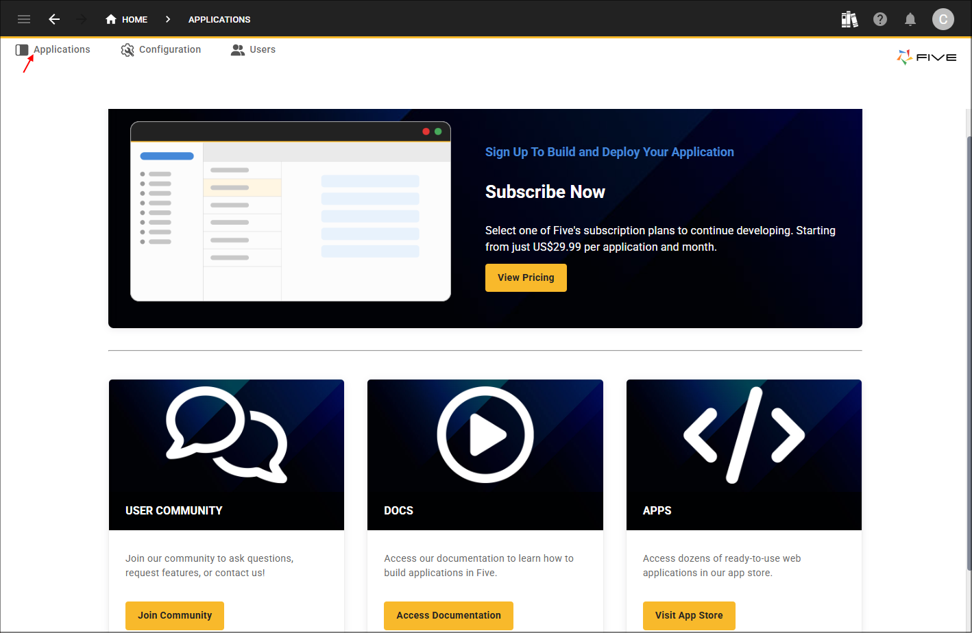 Applications menu item