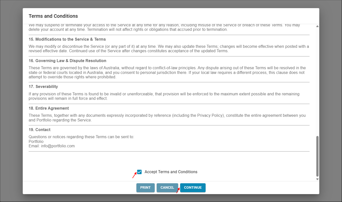 Accept terms and conditions