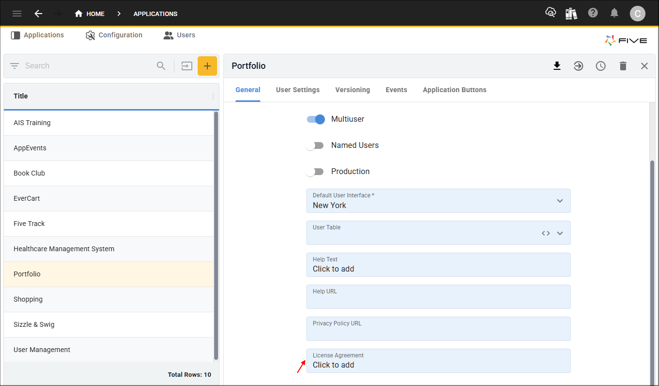 License Agreement field