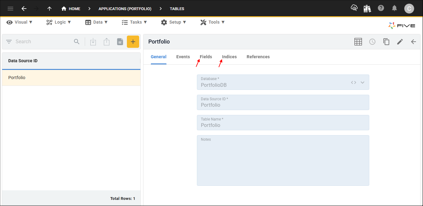 Portfolio table record