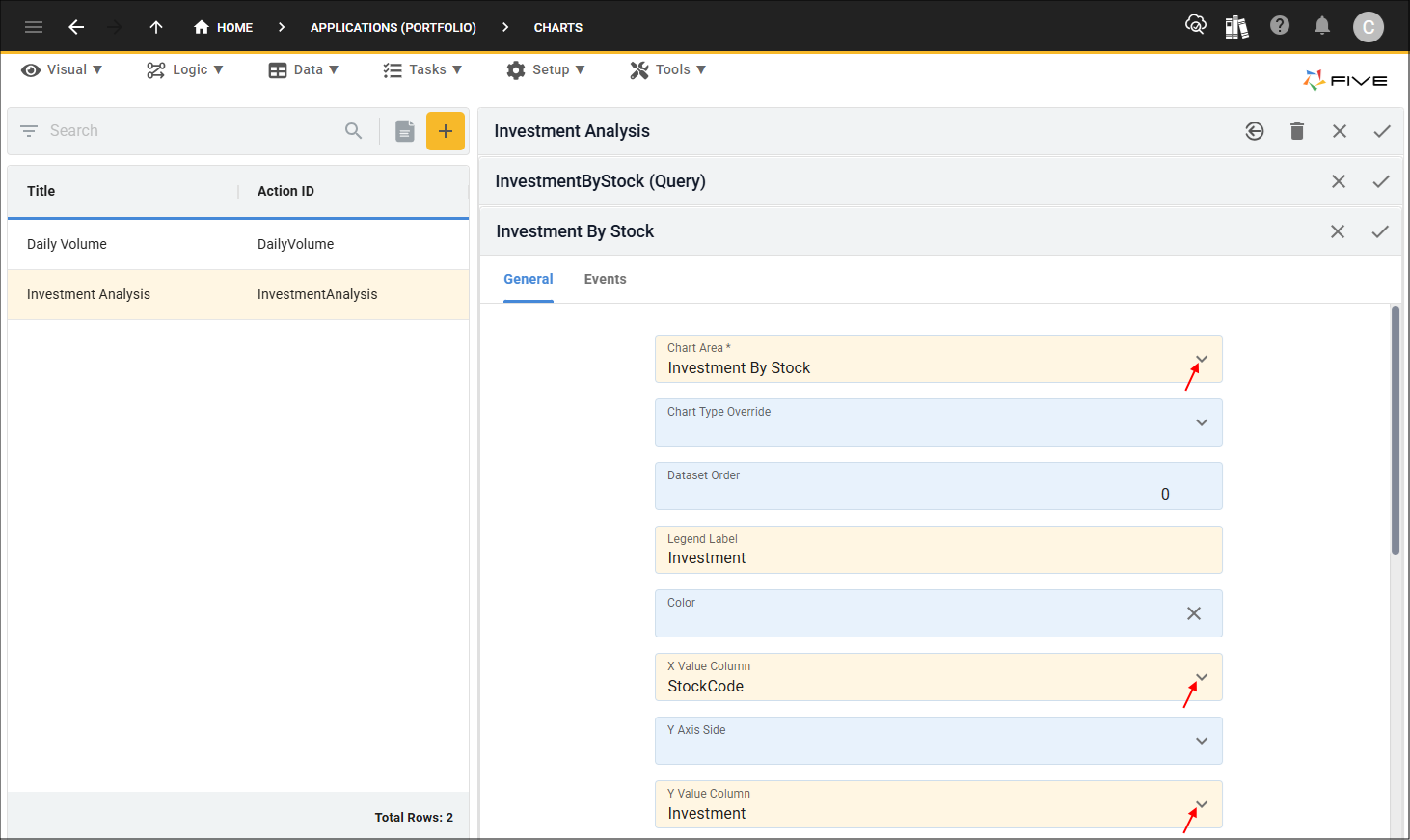 Add Investment By Stock chart area dataset
