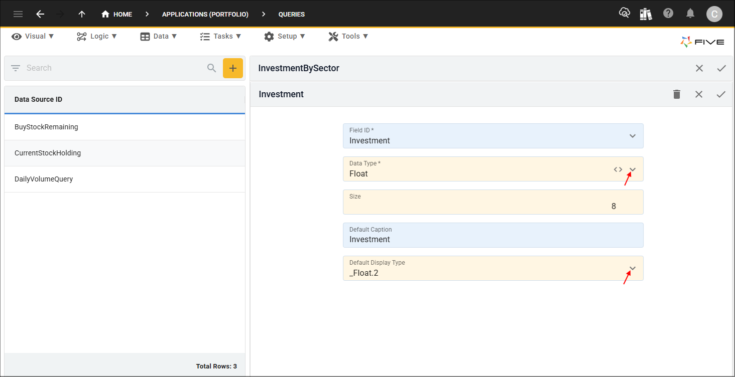 Edit Investment field