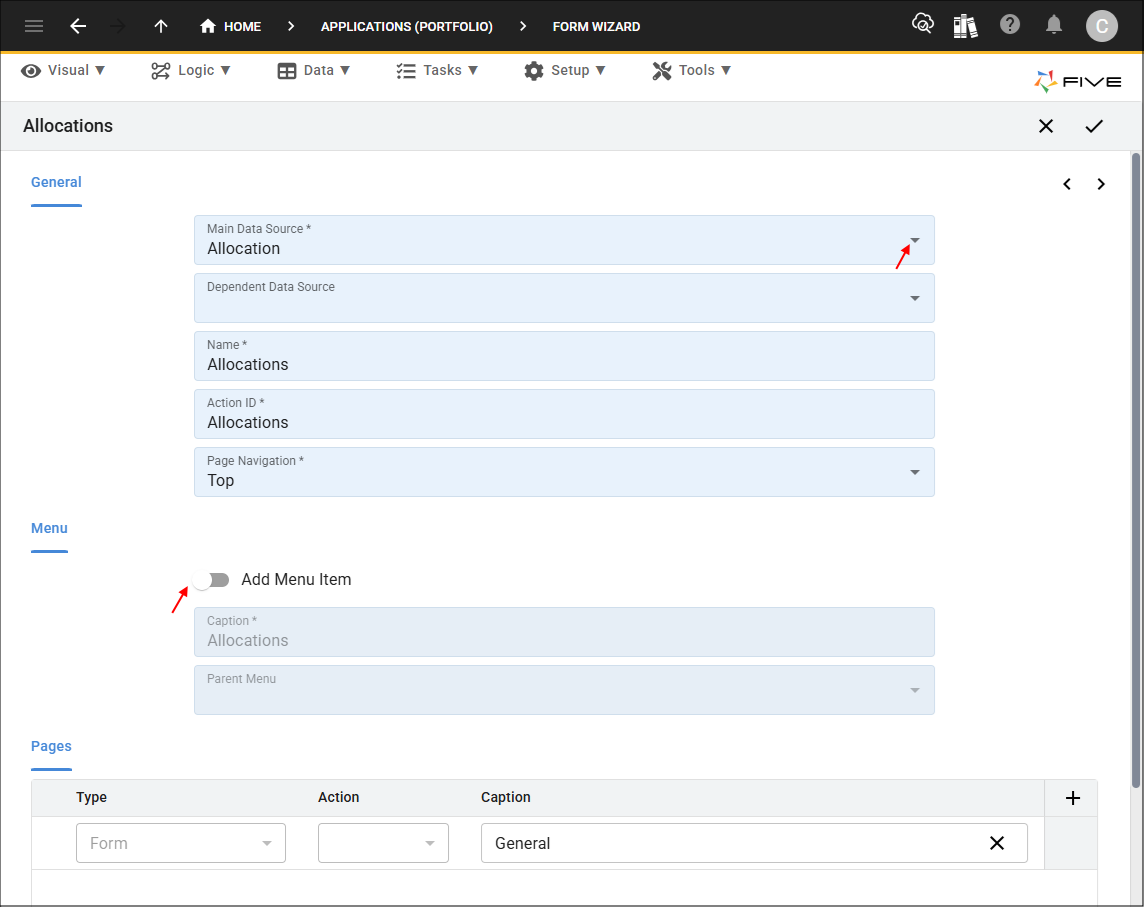 Add Allocations form