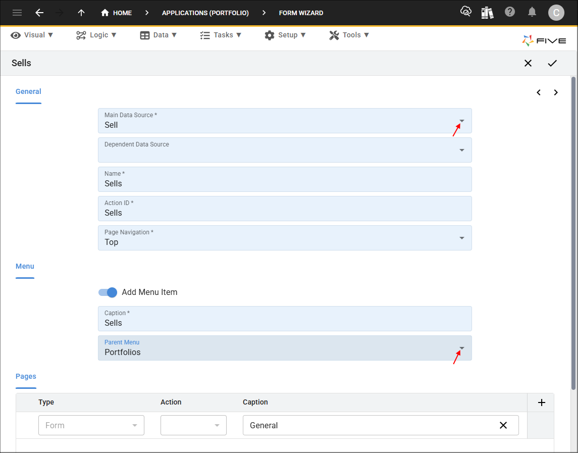 Add Sells form