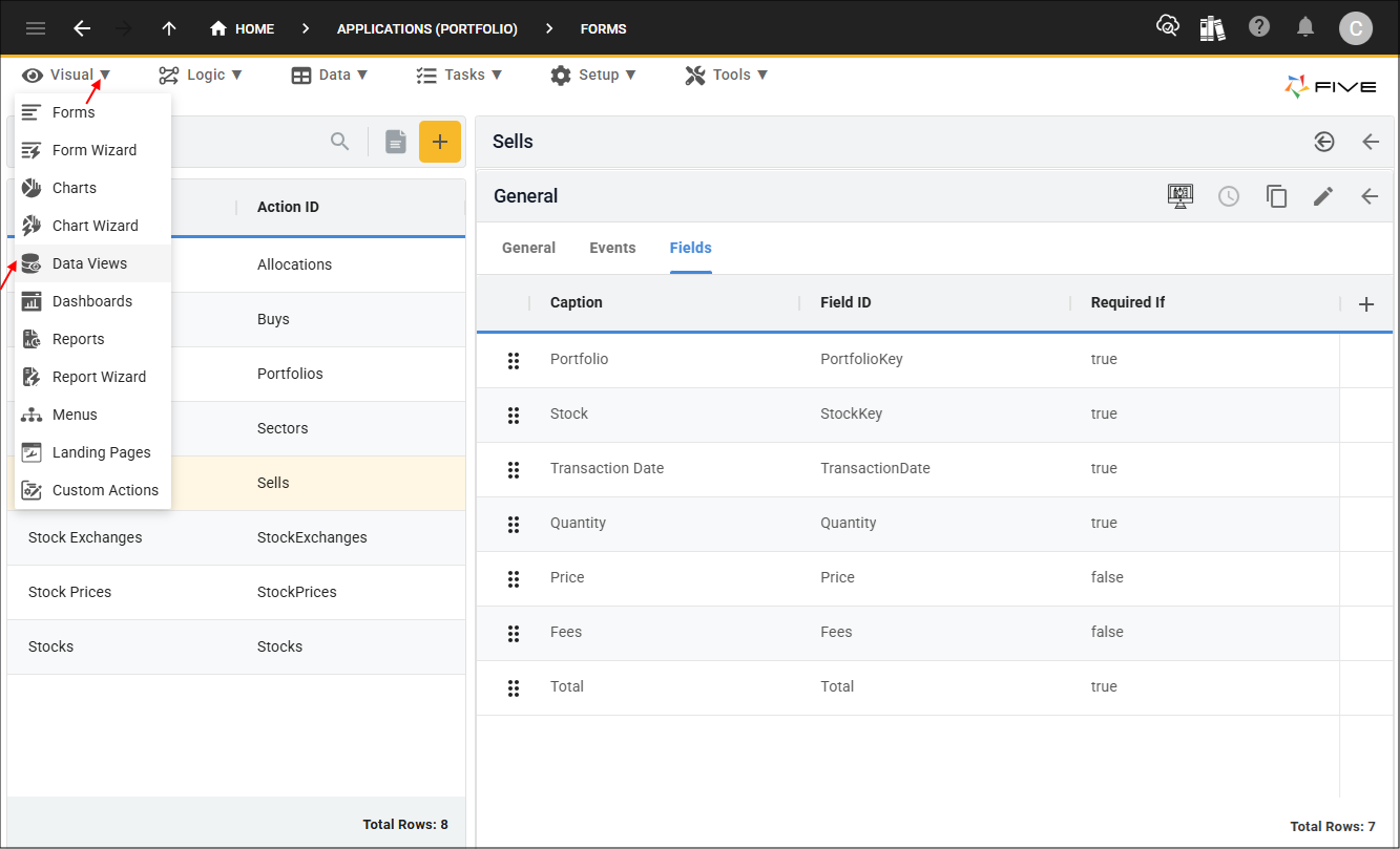 Data Views Menu Item