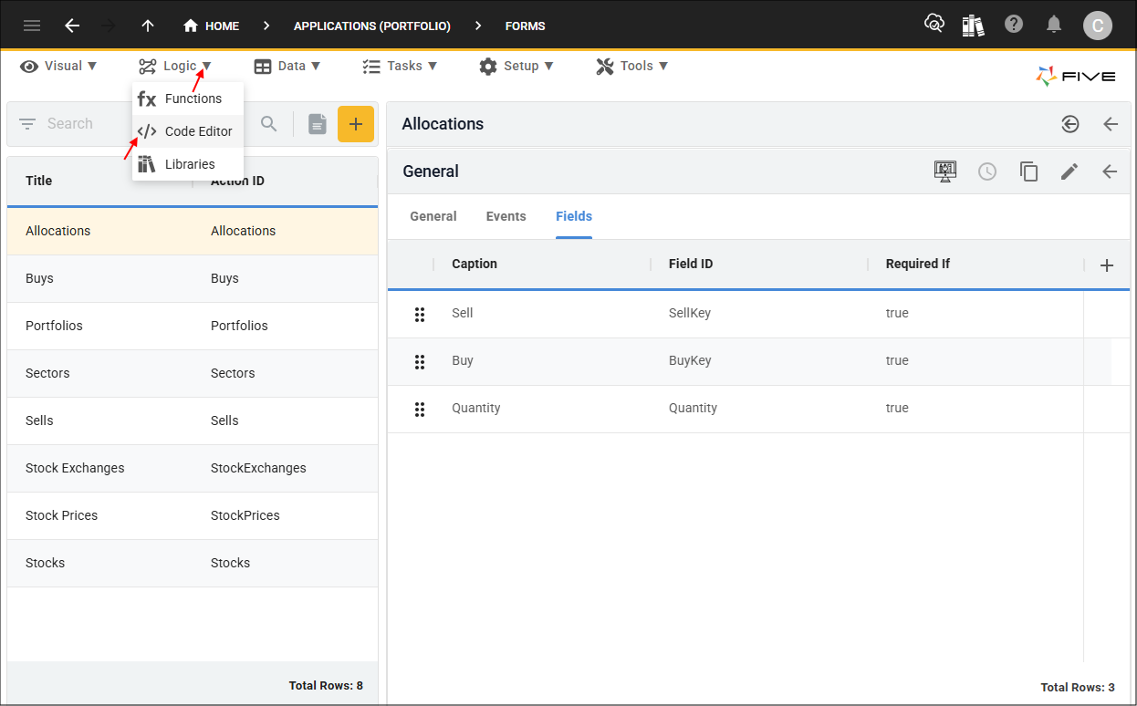 Code Editor menu item