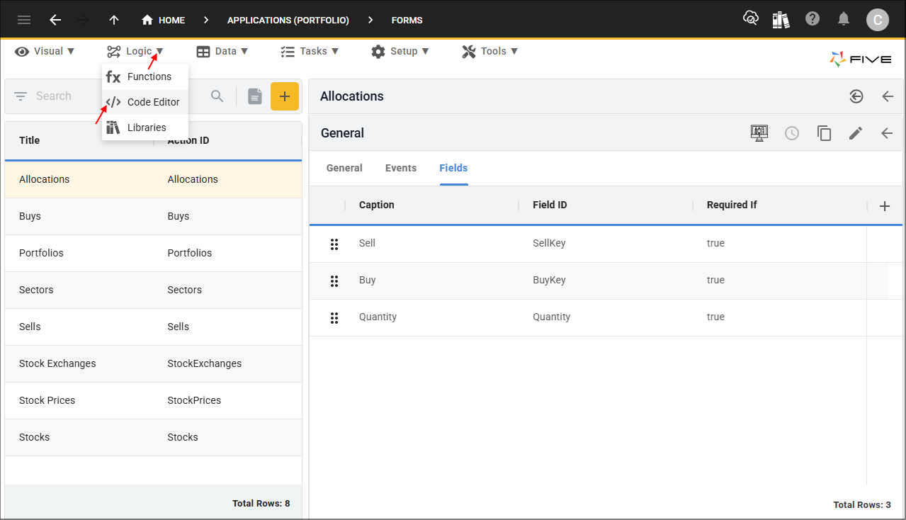 Code Editor menu Item