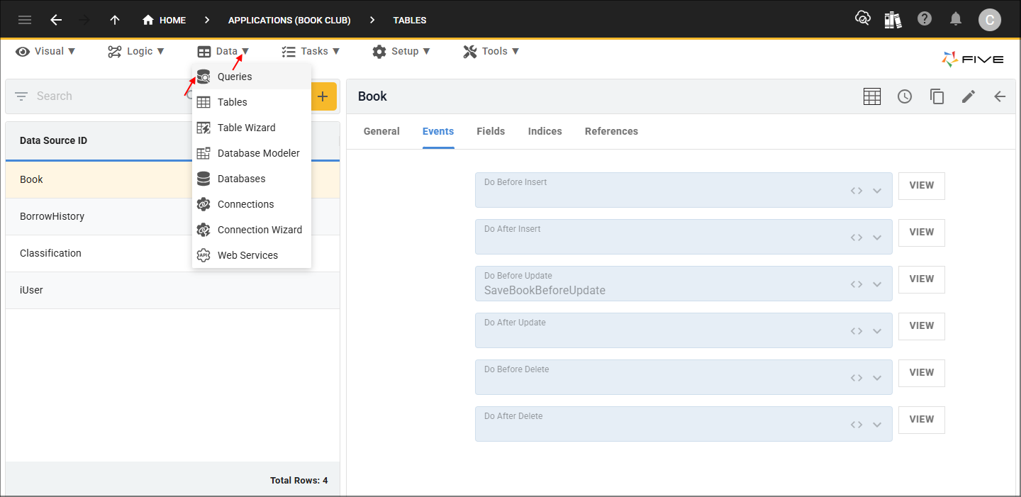 Queries menu item