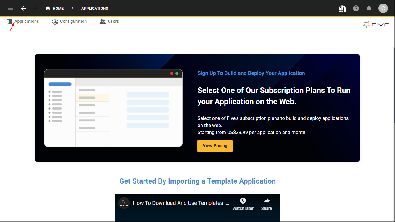 Applications menu item