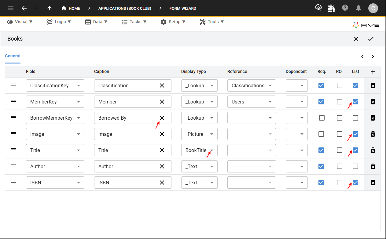 Configure Books form fields
