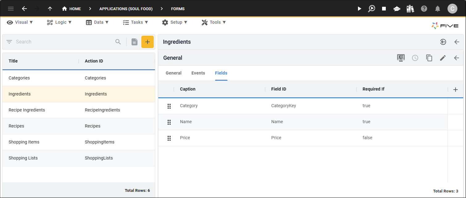Ingredients form fields