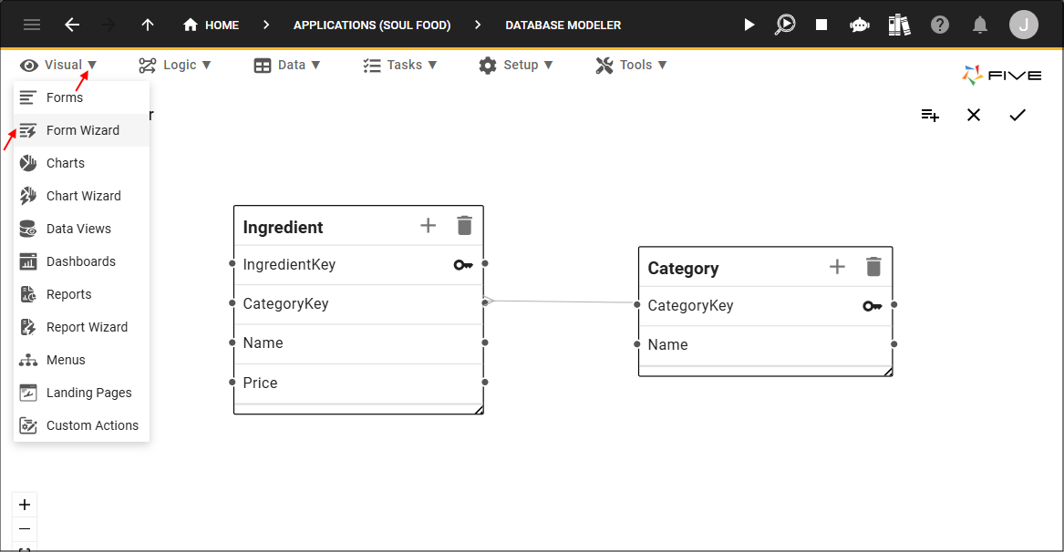 Form Wizard menu item