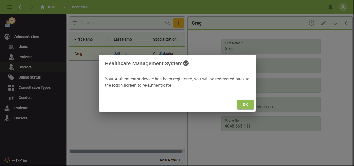 Authenticator registered message