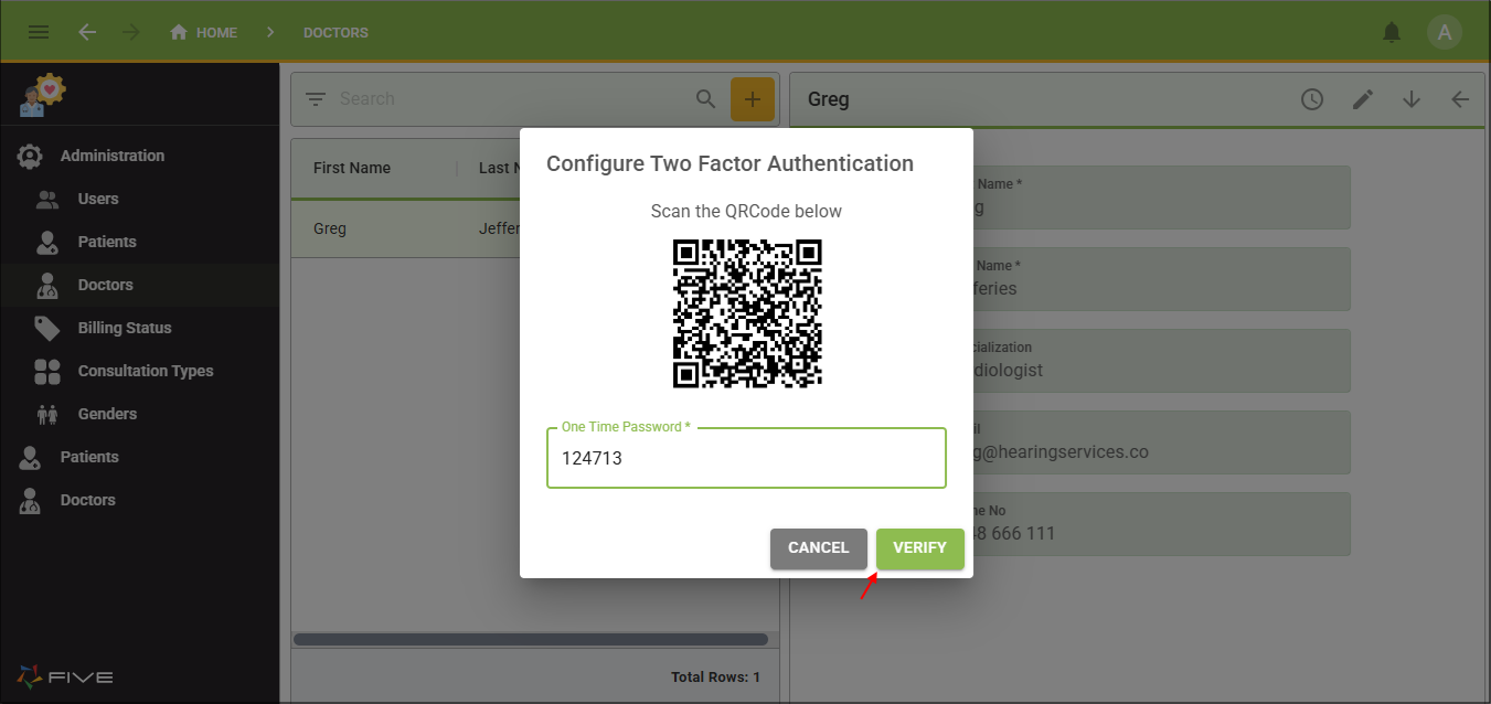 Configure Two Factor Authentication window