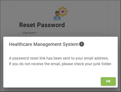 Password reset link message