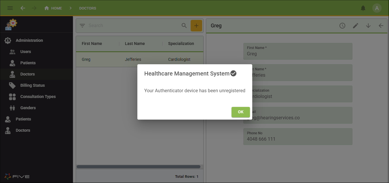 Authenticator unregistered message