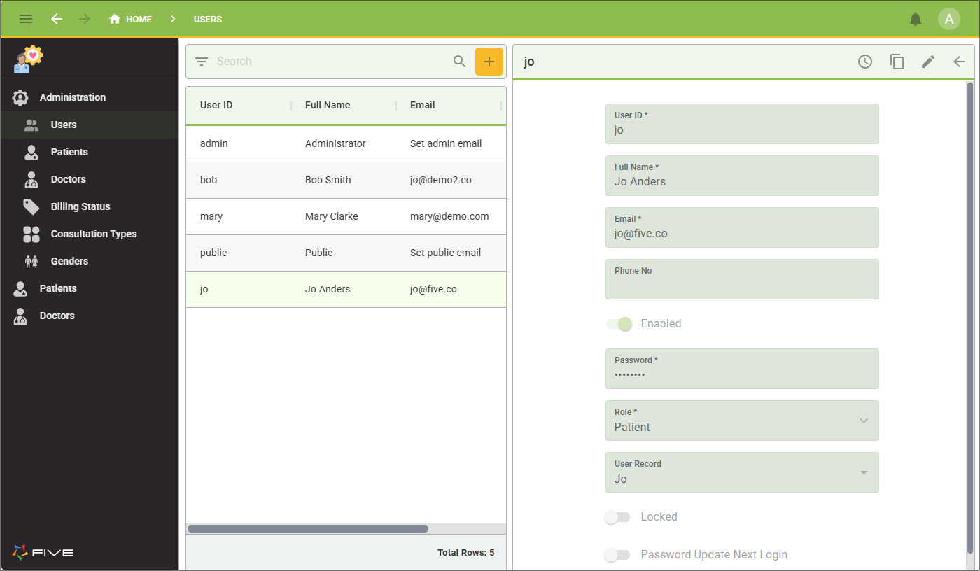 Users form