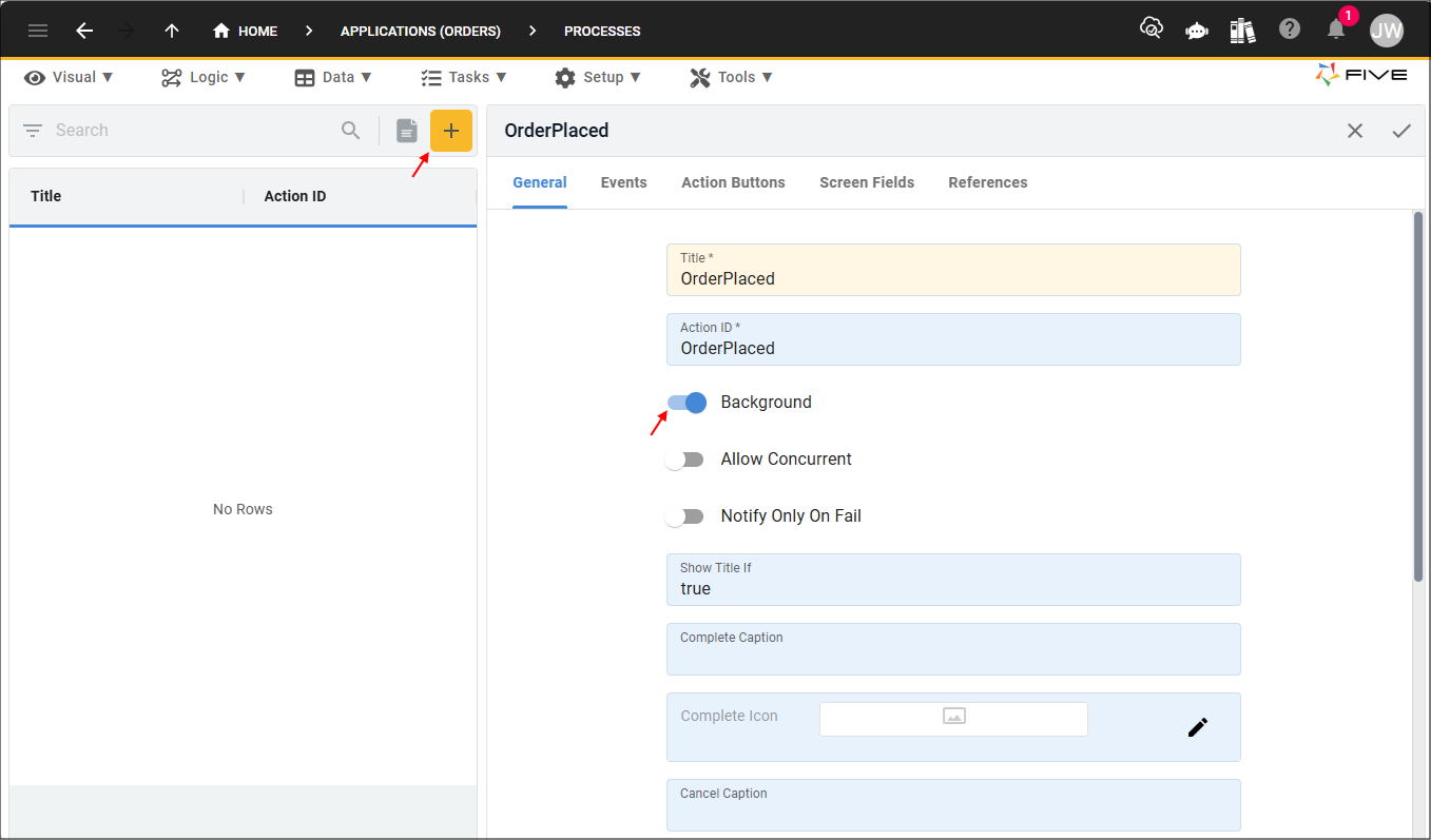Add the OrderPlaced process
