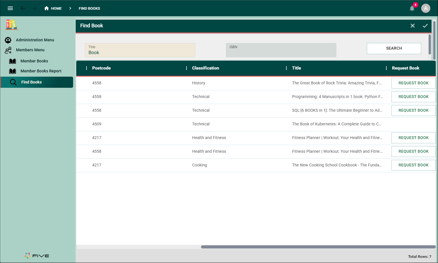 Find Books dashboard