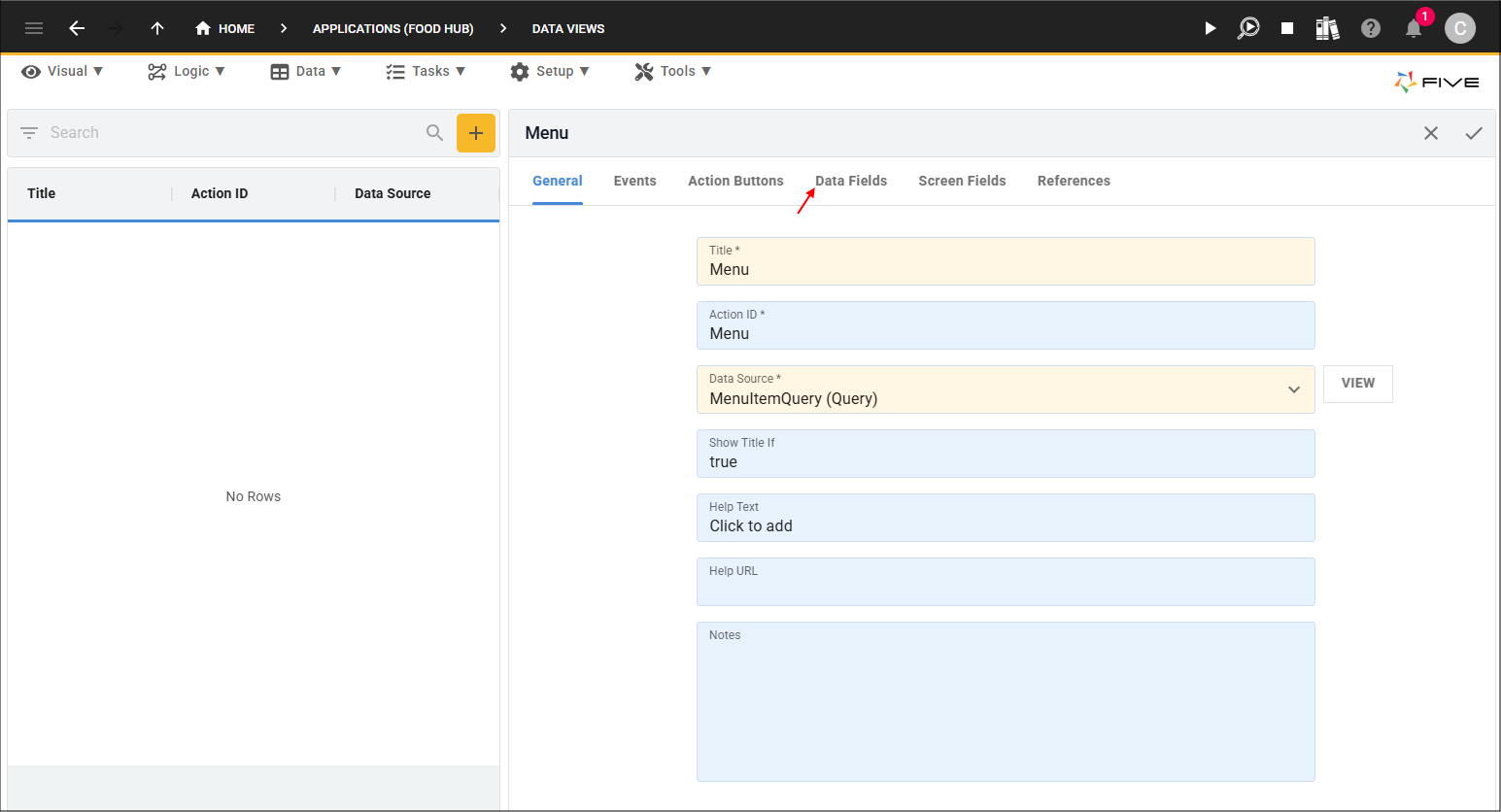 Data Fields tab