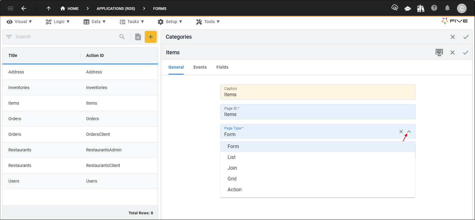 Select a page type