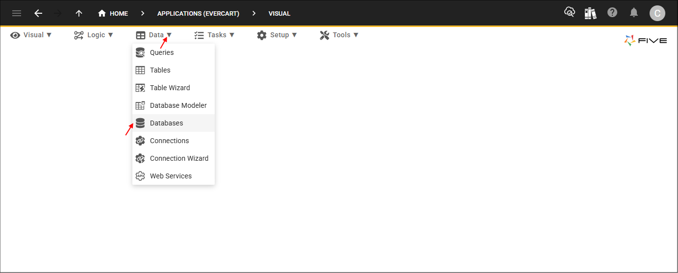 Databases menu item