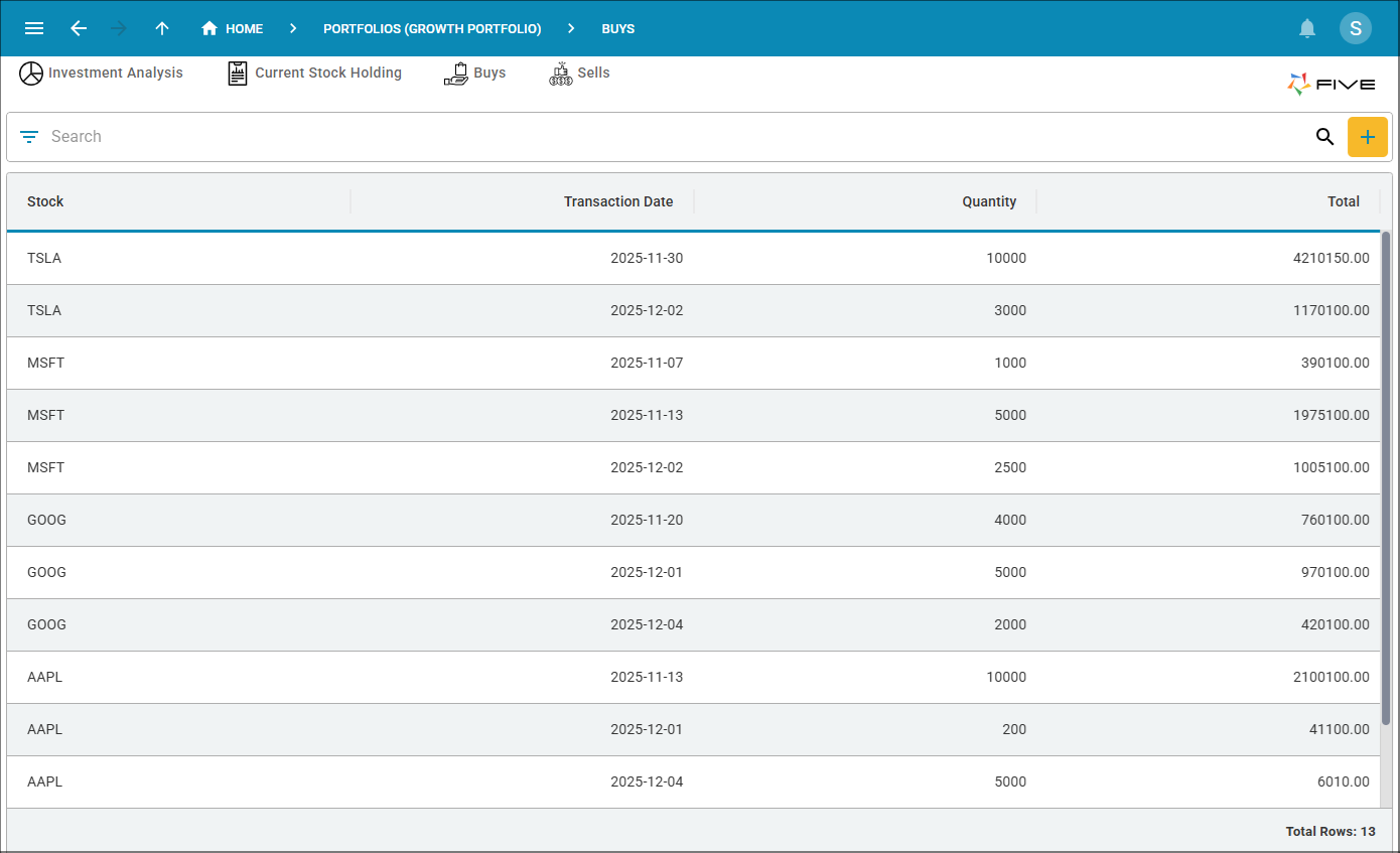 Seattle user interface - list view