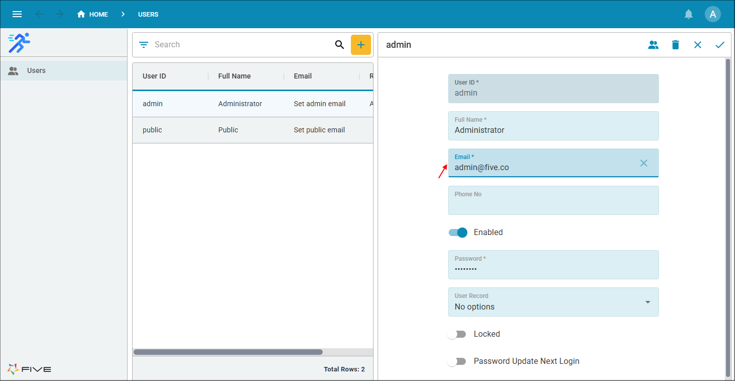 Admin user record
