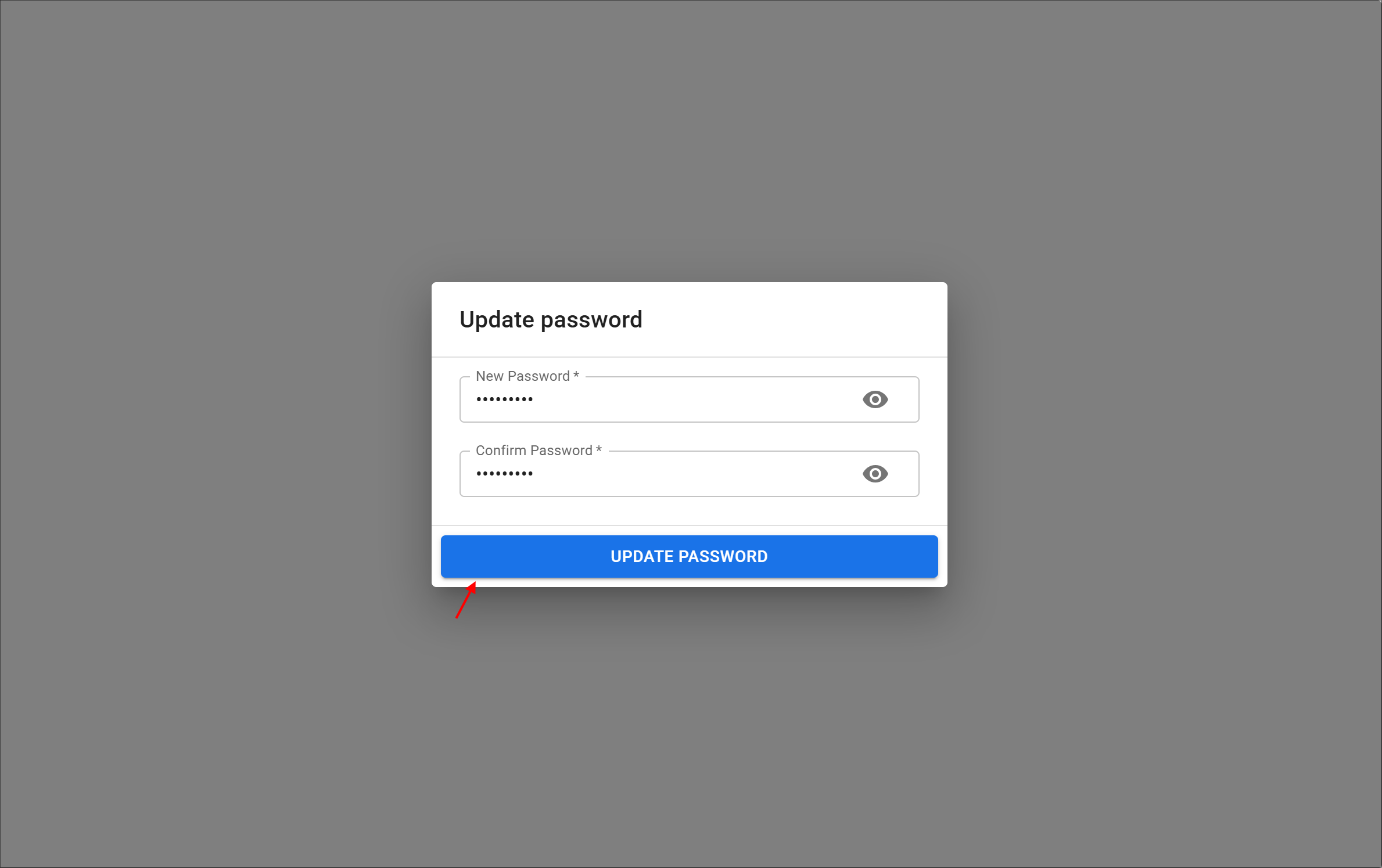 Update Password window