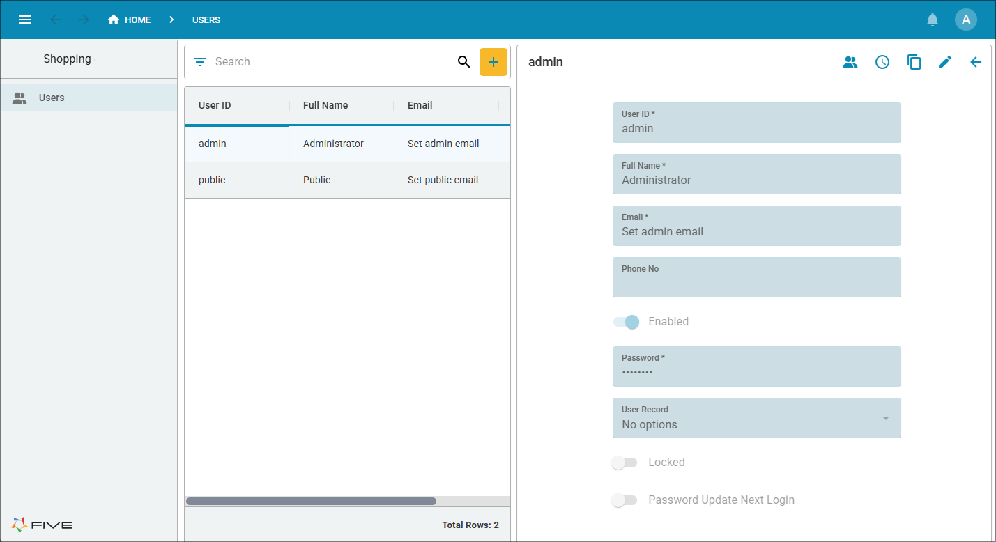 Admin user record