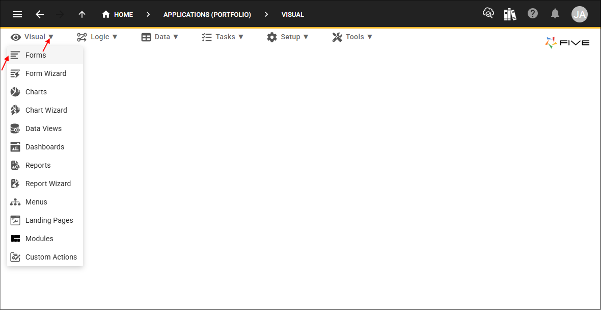 Forms menu item