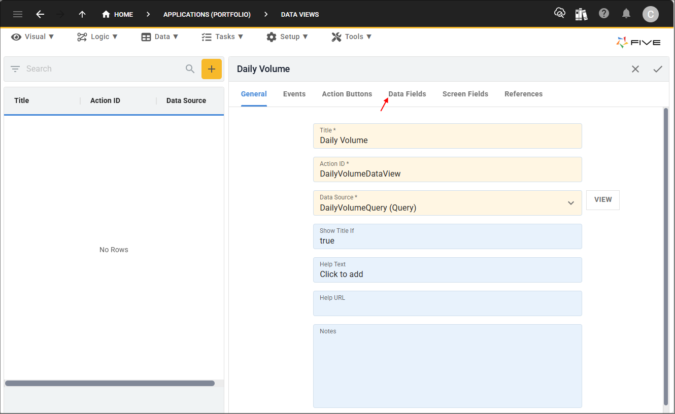 Data Fields tab