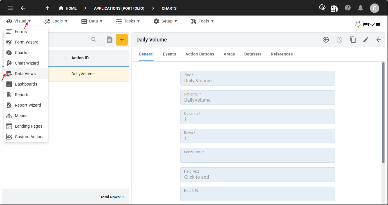 Data Views menu item