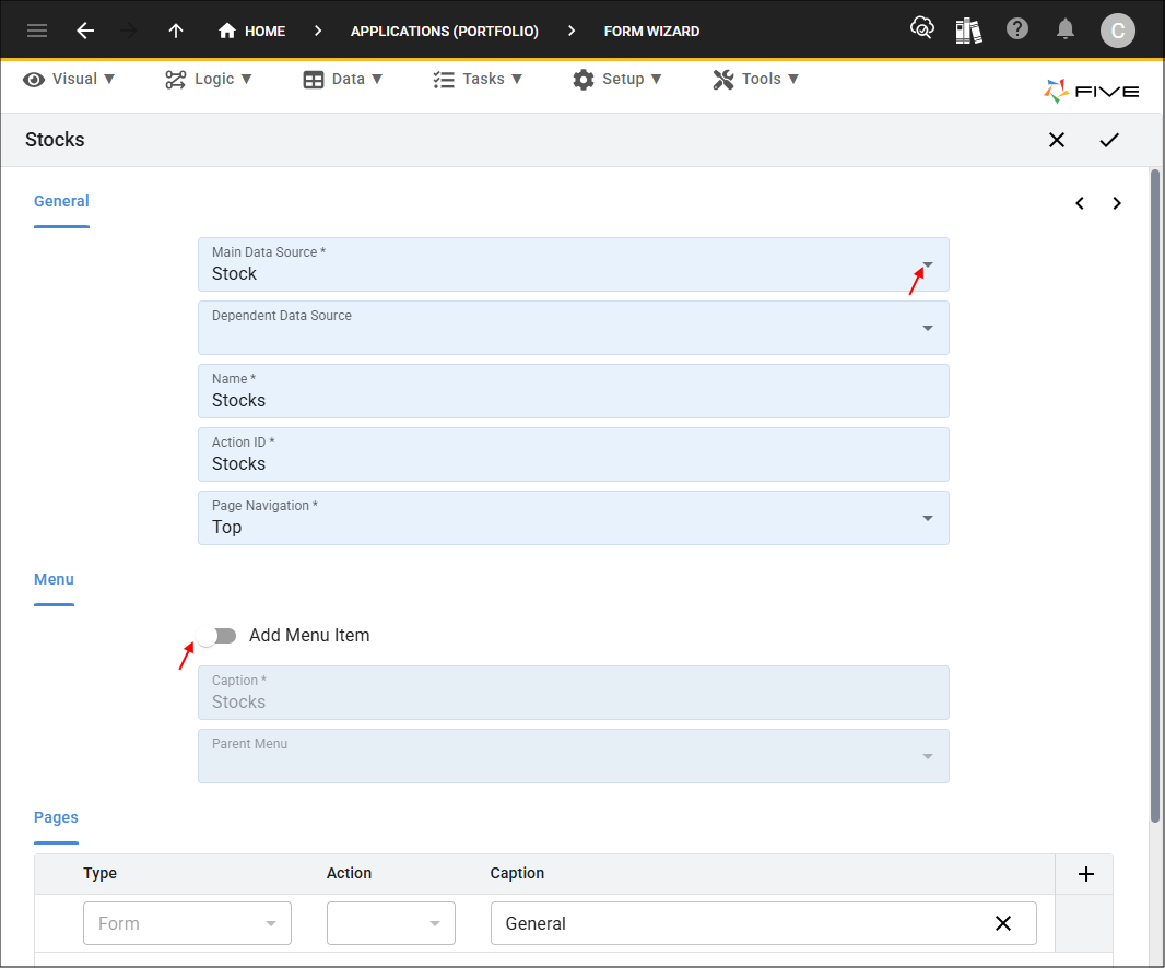 Add Stocks form