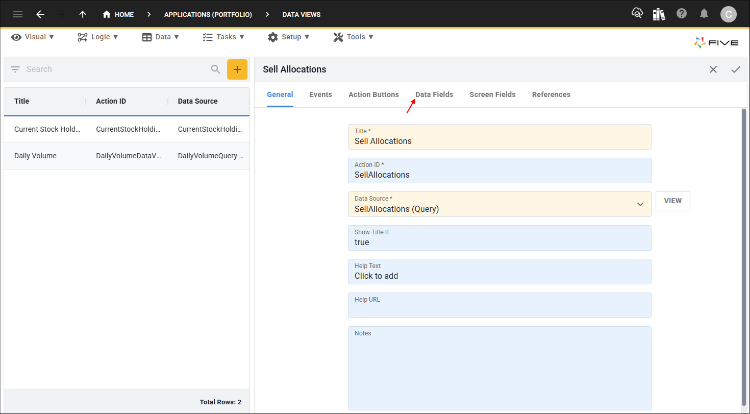 Data Fields tab