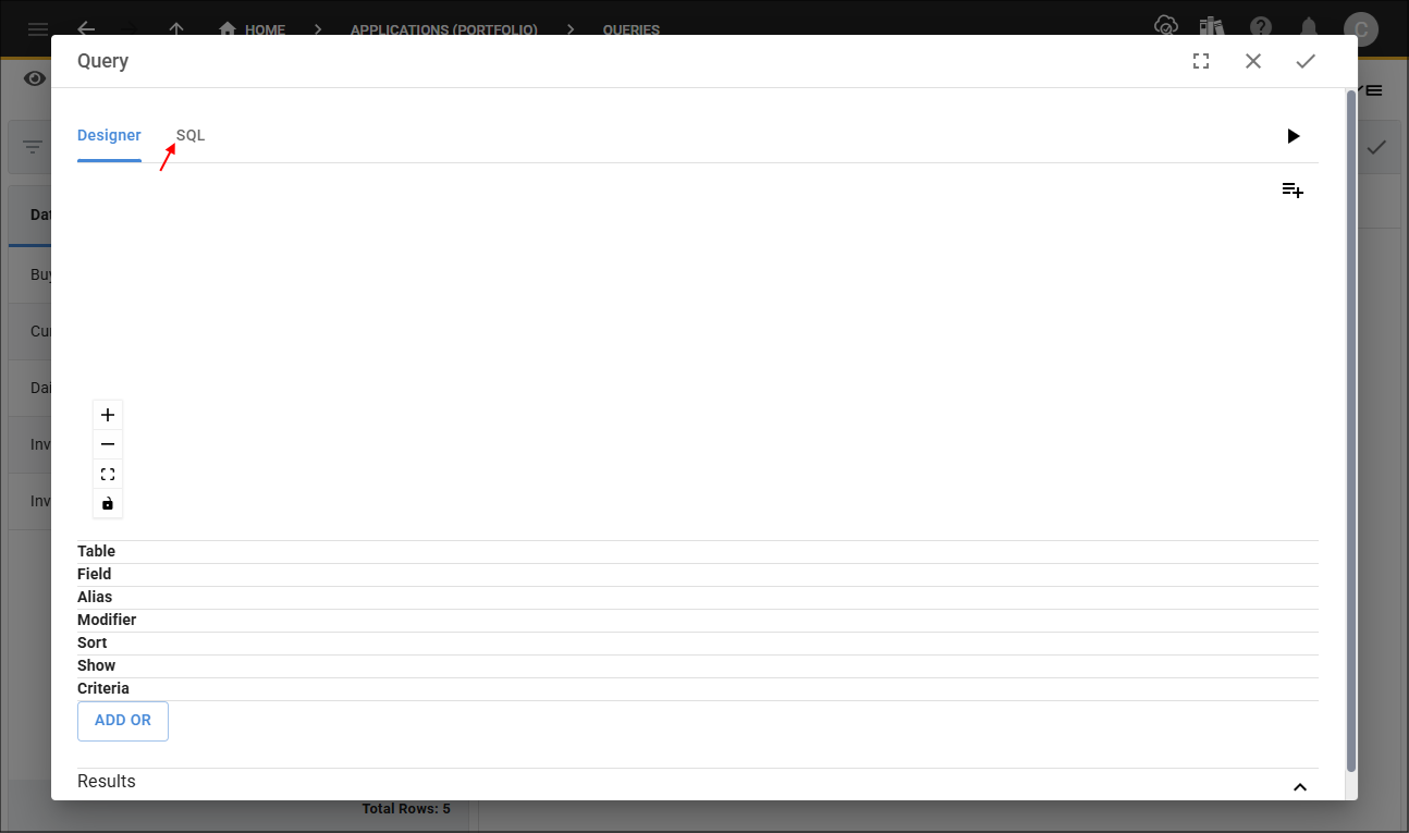 SQL tab