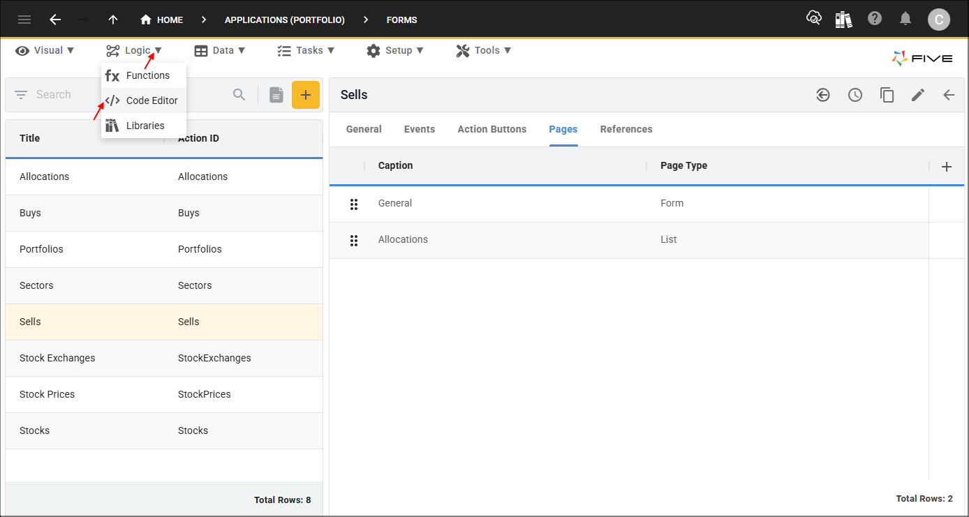 Code Editor menu item