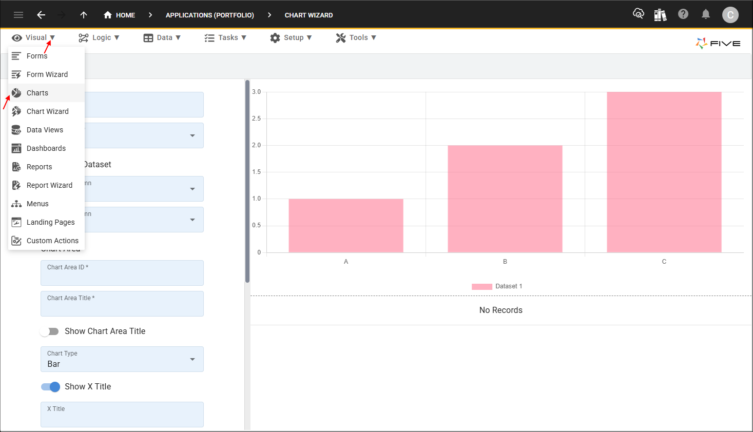 Charts menu item