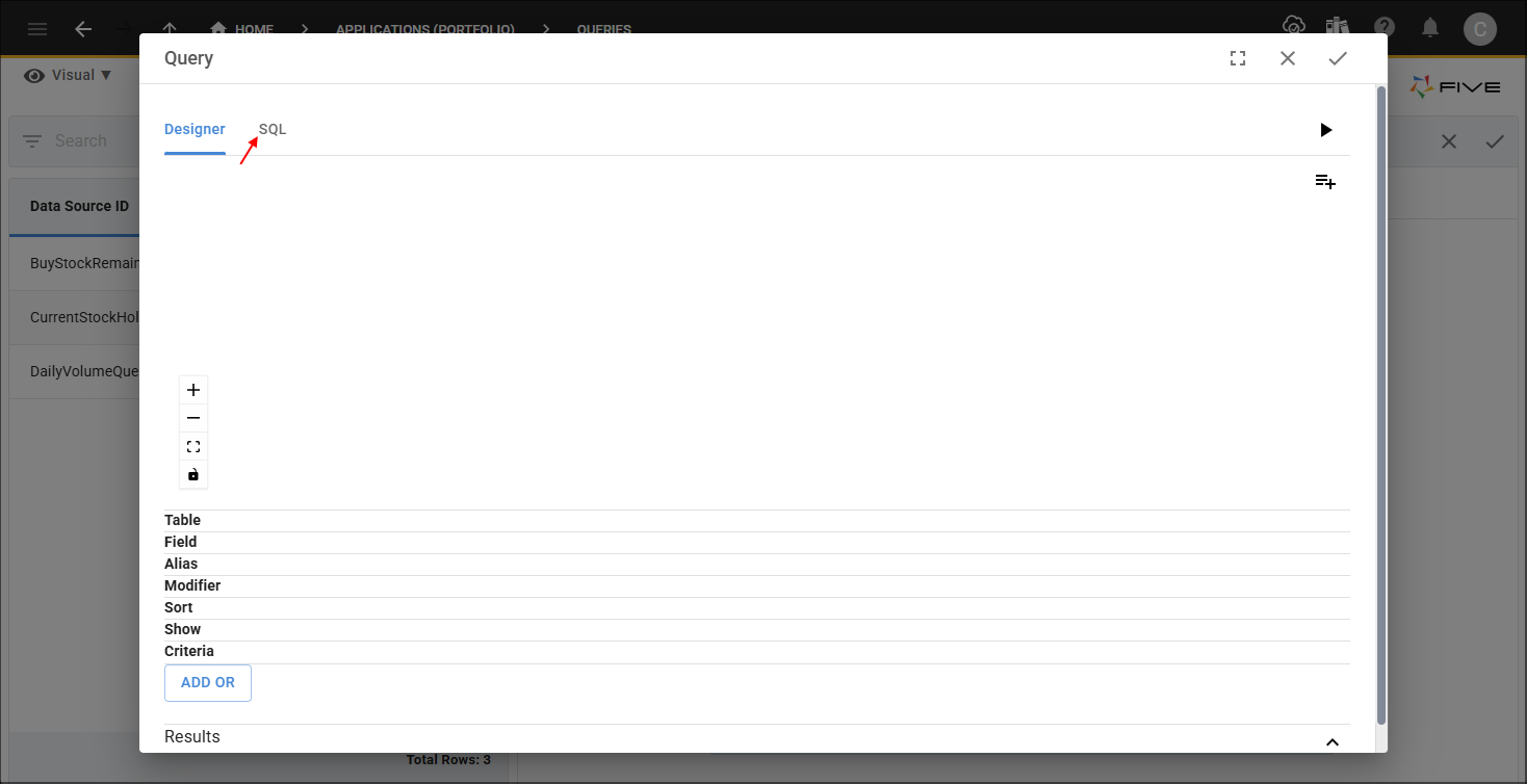 SQL tab