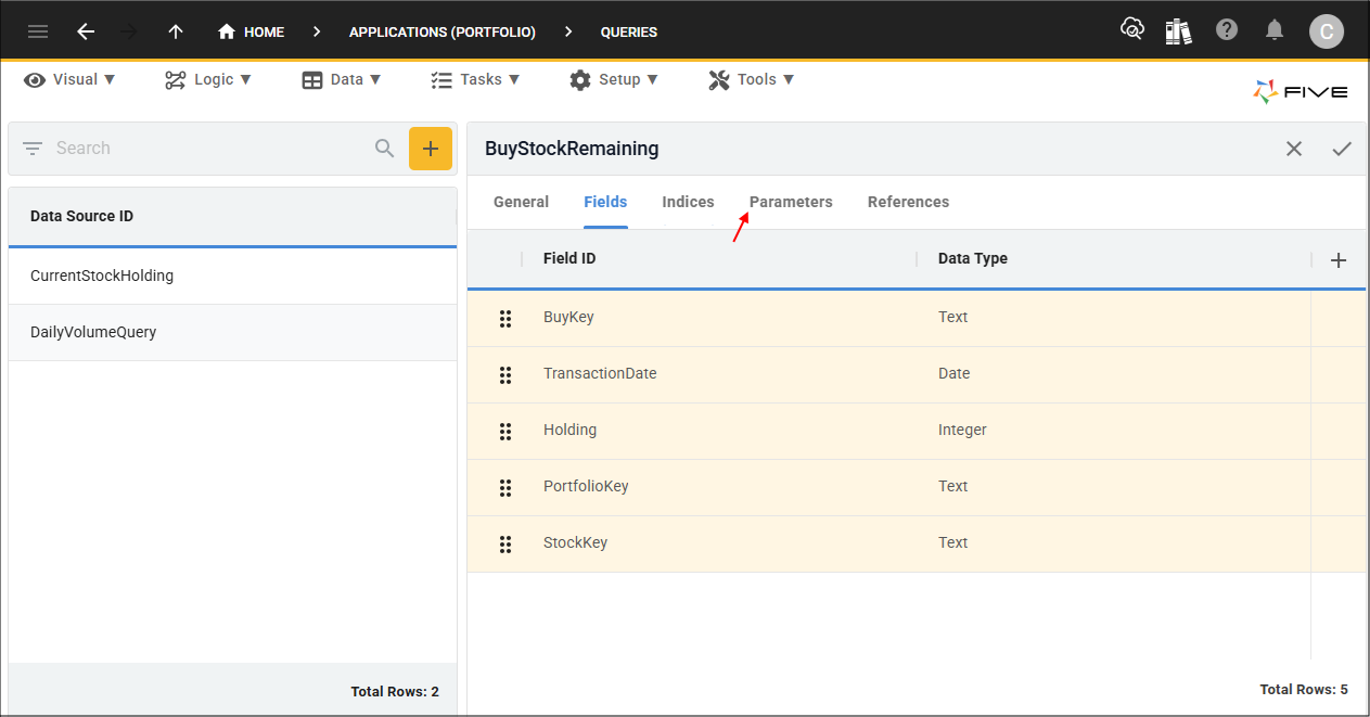 Parameters tab