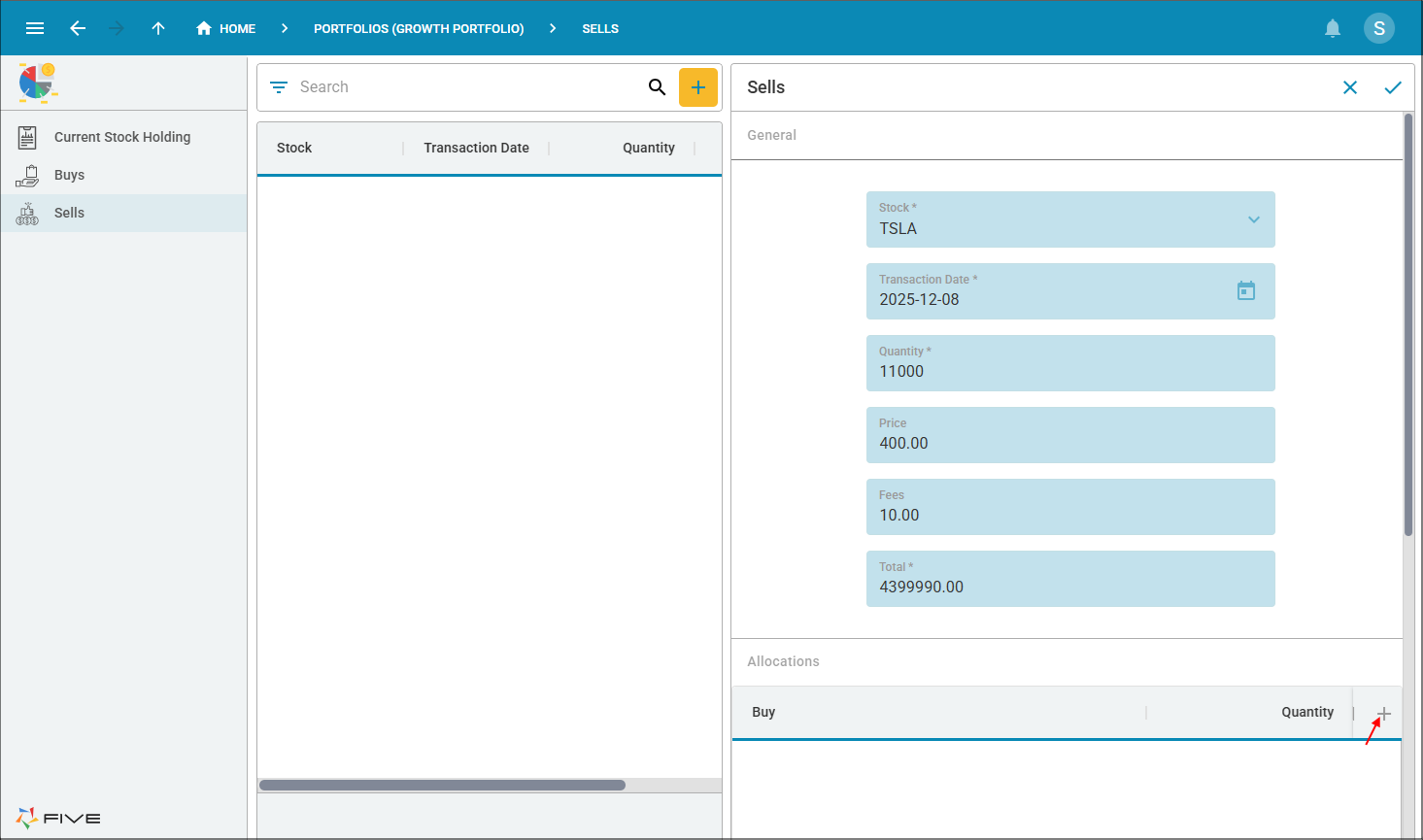 Add Allocations button