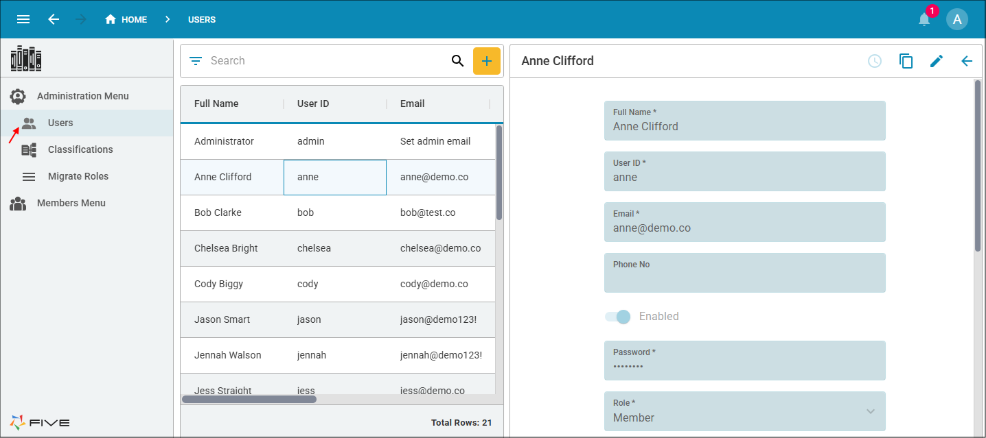 Users form