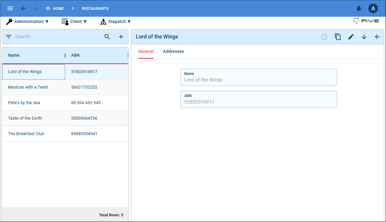 Record list in New York user interface