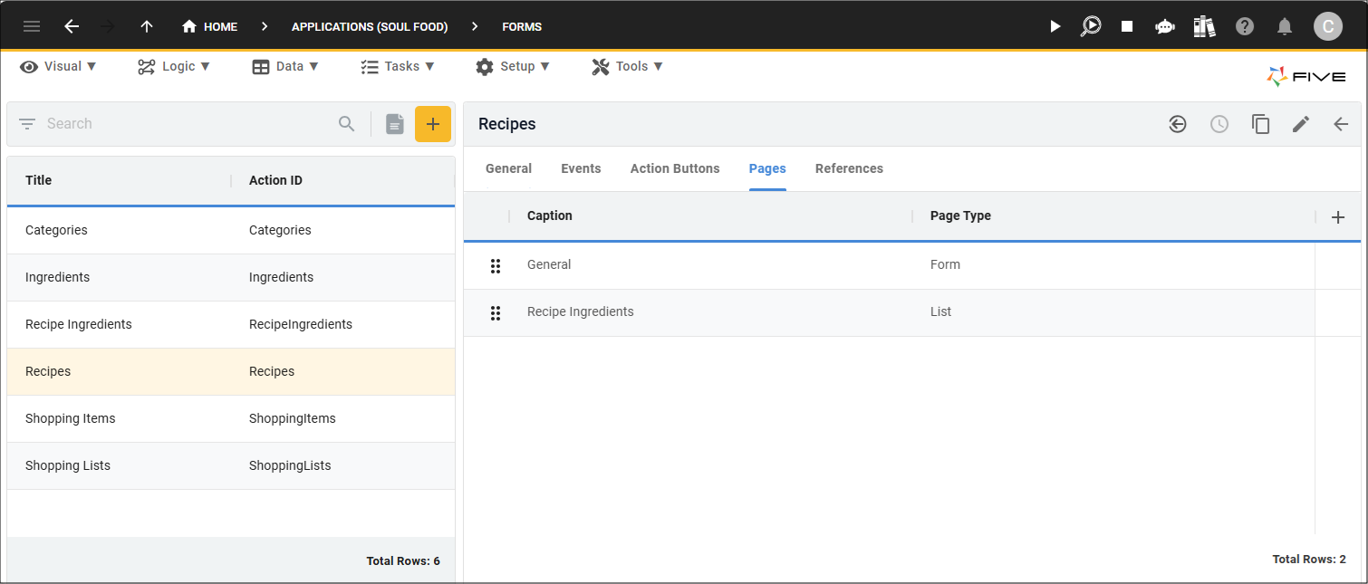 Recipes pages