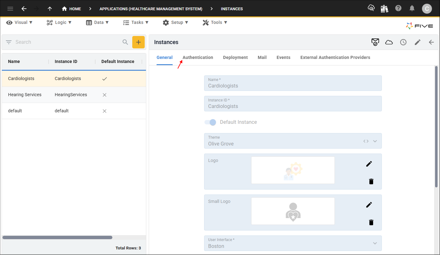 Authentication tab