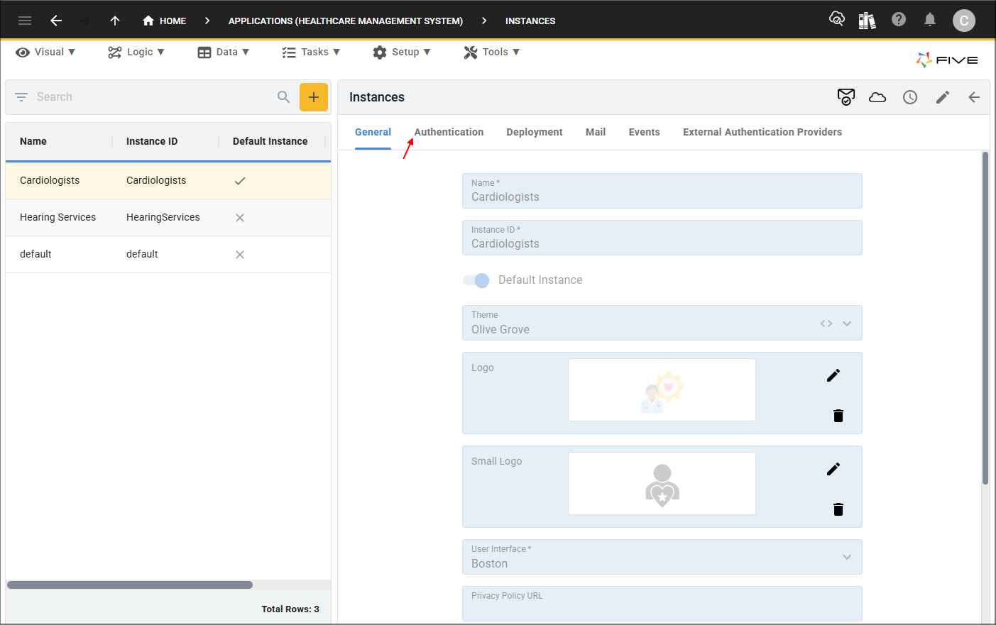 Authentication tab