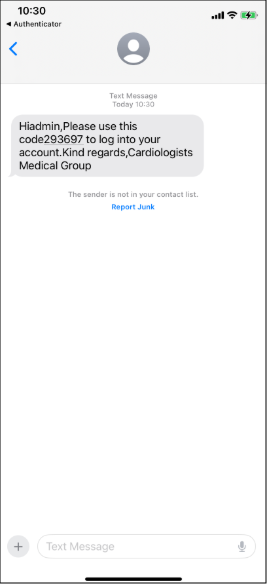 Text message with code