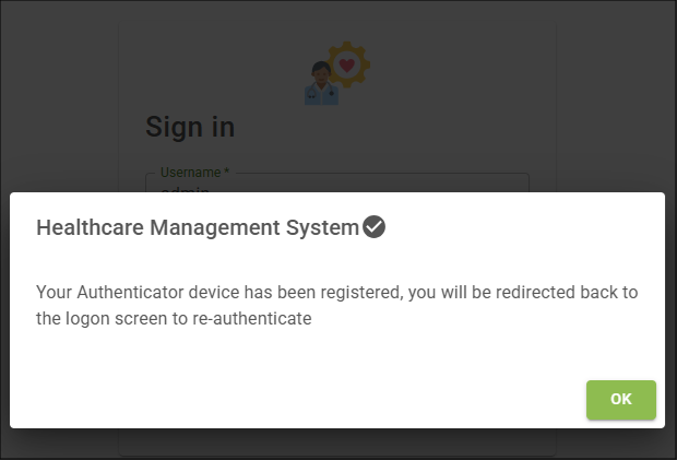 Authenticator registered message