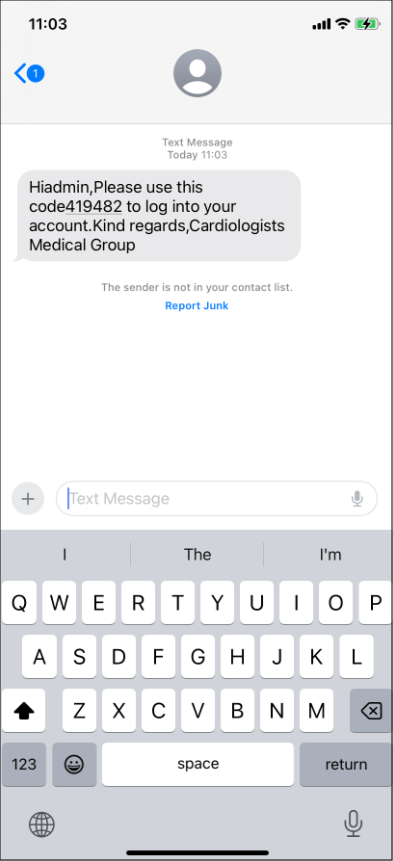 Text message with code