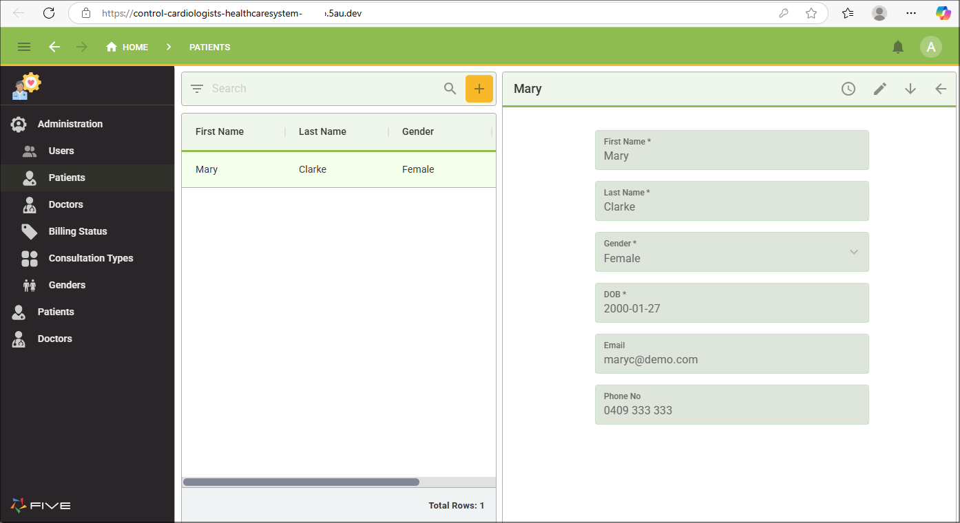 Cardiologists instance of the Healthcare Management System application
